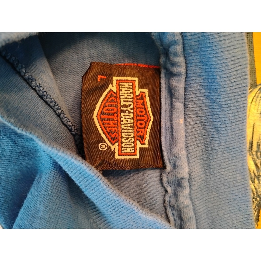 Vintage‎ Harley Davidson Running With The Pack Wolf Eagle Blue T-Shirt Mens L - Picture 5 of 8